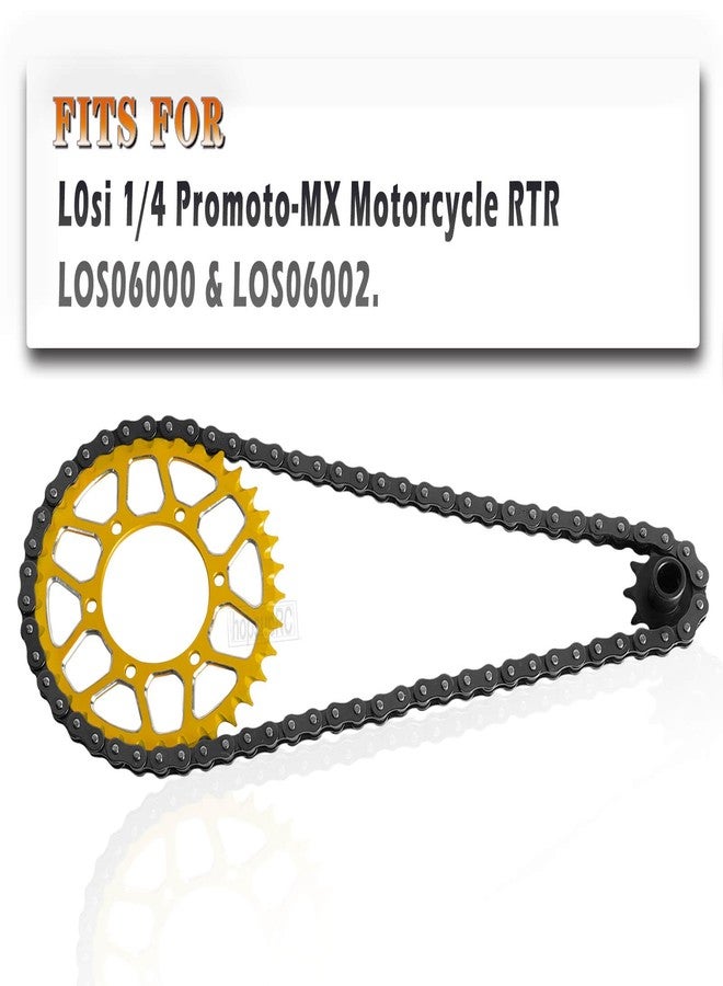 hopsupRC Upgrades Parts Aluminum 7075 Rear Hub Chain Sprocket 36T Gears&Manganese Steel Roller Chain&10T Steel Front Sprocket for L0Si 1/4 Promoto-MX Motorcycle RTR FXR(los06000)(los06002),Gold - Image 2